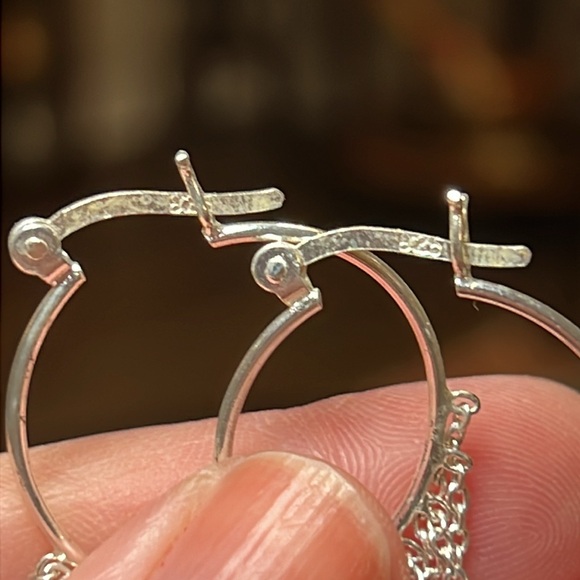 Vintage Boho Sterling Silver 925 Layered Chain Fringe Hoop Earrings - Picture 3 of 5